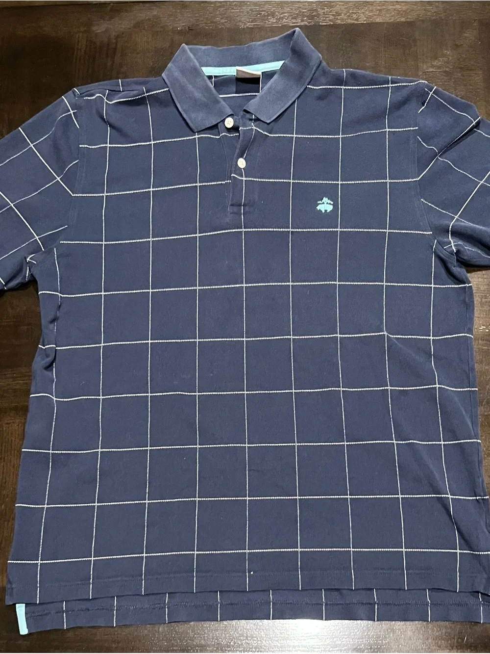 Brooks Brothers 346 Vintage Navy/White Check Short Sleeve Logo Polo L Golf
